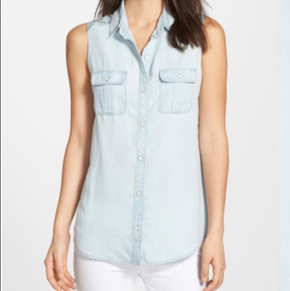 Halogen Sleeveless Blue Denim Shirt M